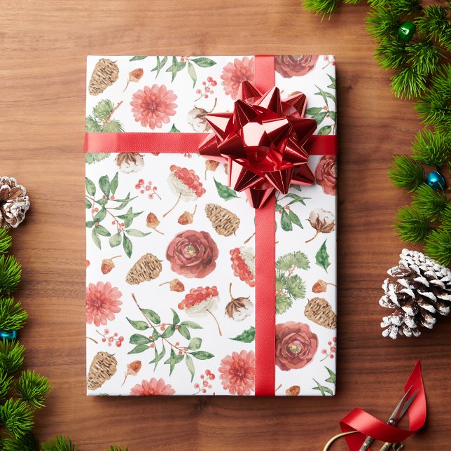 Papel De Regalo Floral de vacaciones de Navidad (Christmas Holiday Floral Wrapping Paper
)