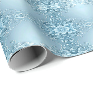 Papel de Regalo Floral Decorativo Azul