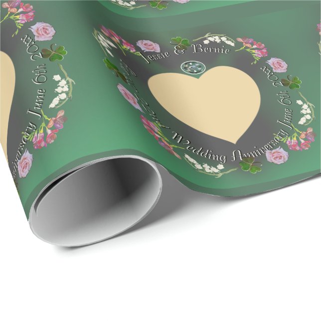 Papel De Regalo Floral del 22° Aniversario del Boda +Foto (Esquina del rollo)