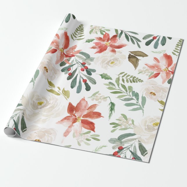 Papel de regalo floral del Poinsettia del marco (Desenrollado)