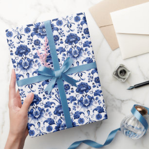 Papel De Regalo Floral Delft Blue II