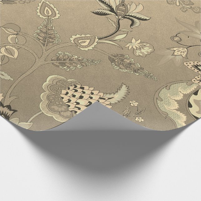 Papel De Regalo Floral Delicate Oriental Garden Gold Sepia Foxier (Esquina)