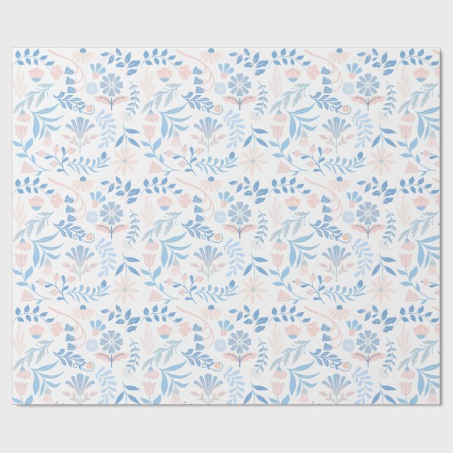 Papel De Regalo Floral design boho block print blue pink girly (Superficie plana)