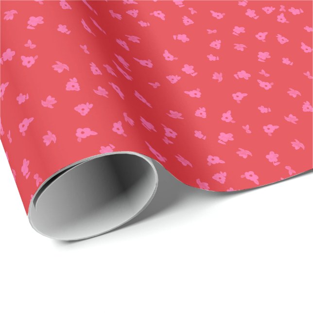 Papel De Regalo Floral Ditsy Rojo y Rosa (Esquina del rollo)