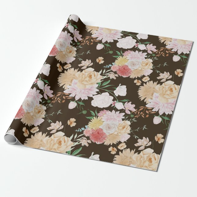 Papel de regalo floral dorado (Desenrollado)