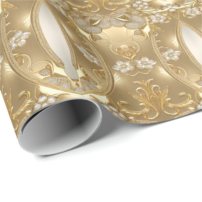 Papel de regalo floral dorado ornamentado (Esquina del rollo)