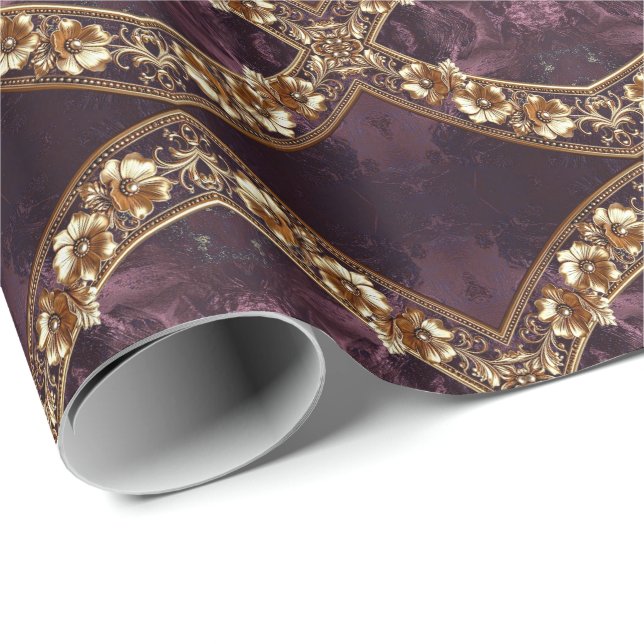 Papel de Regalo Floral Dorado Ornamentado (Esquina del rollo)