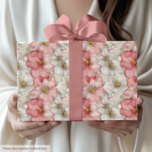 Papel de regalo floral dorado y rosa pastel etéreo