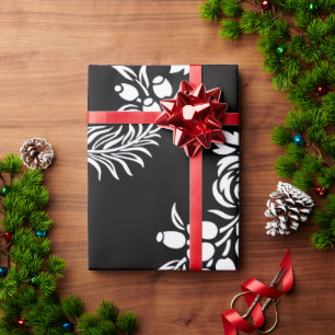 Papel de Regalo Floral Elegante en Blanco y Negro