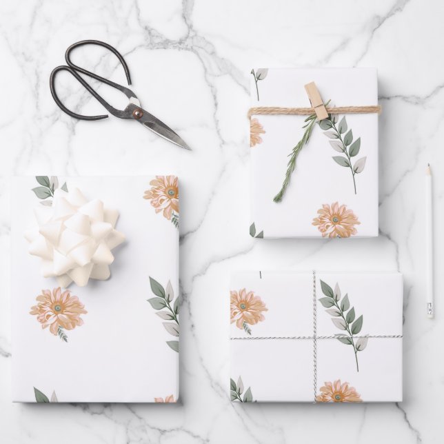 Papel de regalo floral elegante – Flor de melocotó (Anverso)
