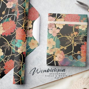 Papel De Regalo Floral elegante   Peonías de coral y de menta sobr
