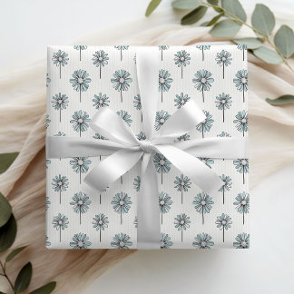 Papel de Regalo Floral Elegantes Margaritas Azules