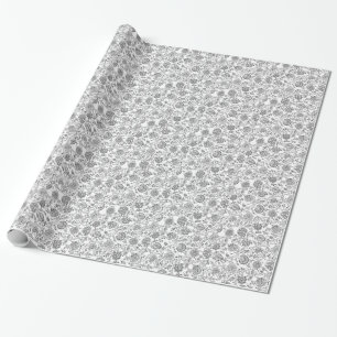 Papel De Regalo Floral en negro y blanco