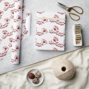 Papel De Regalo Floral escandinava roja y blanca