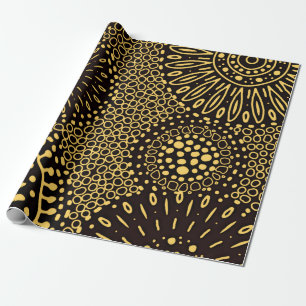 Papel de regalo floral étnico de oro negro elegant