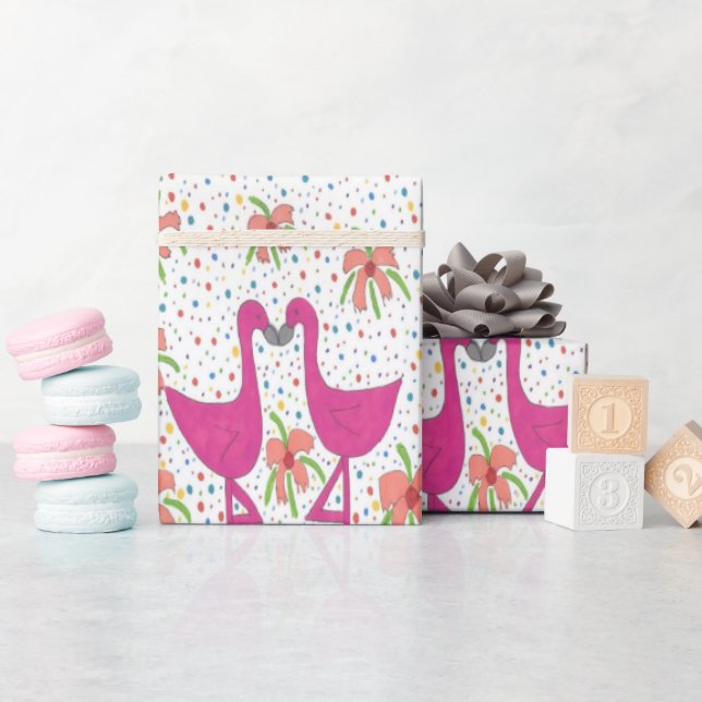 Papel De Regalo Floral Flamingo Fiesta (Baby Shower)