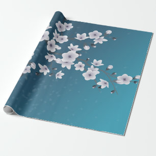 Papel De Regalo Floral Floral Dark Blue Cherry Blossoms