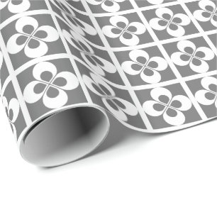 Papel De Regalo Floral geométrico blanco sobre gris