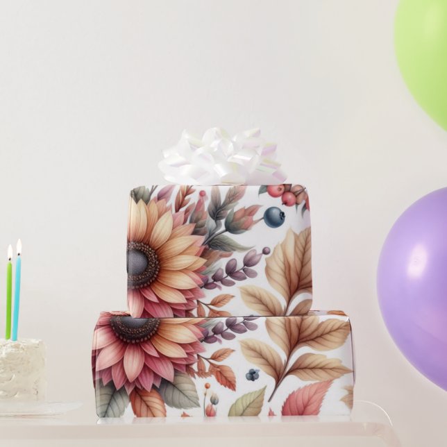 Papel De Regalo Floral Glossy Malhumorado sobre Blanco (Regalos de fiesta)