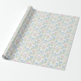 Papel De Regalo Floral Grandmillennial Rosa y Azul