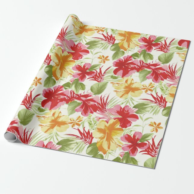 Papel De Regalo Floral hawaiano del hibisco tropical (Desenrollado)