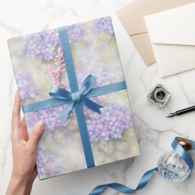 Papel de Regalo Floral Hortensia Lila Acuarela (Regalar)