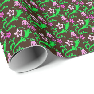 Papel De Regalo Floral jacobina - rosa, verde, chocolate