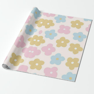 Papel De Regalo Floral juguetón de rosa, azul y amarillo