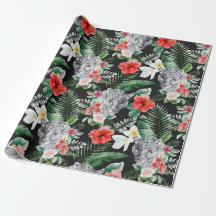 Papel de regalo floral leopardo de hojas tropicale