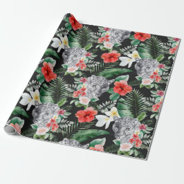 Papel de regalo floral leopardo de hojas tropicale