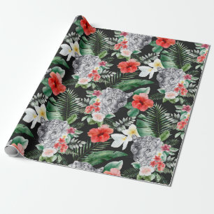Papel de regalo floral leopardo de hojas tropicale