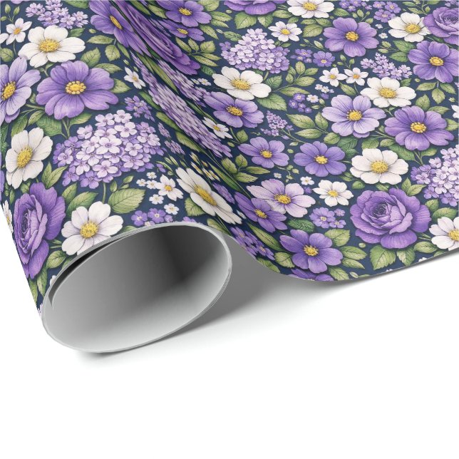 Papel De Regalo floral lilas (Esquina del rollo)