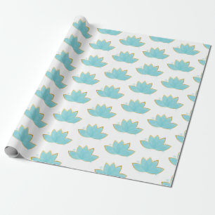 Papel De Regalo Floral Lotus acuarela Seafoam Blue & Faux Gold