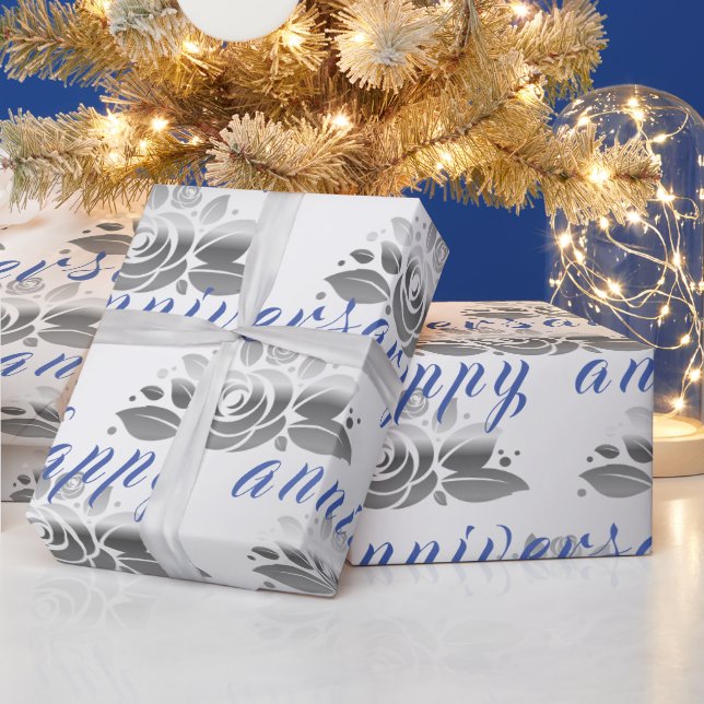 Papel De Regalo Floral Luxury Happy Silver 25° aniversario (Vacaciones)