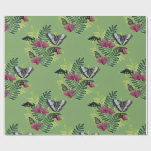 Papel de Regalo Floral Mariposa Acuarela Verde