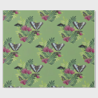 Papel de Regalo Floral Mariposa Acuarela Verde