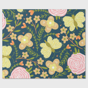 Papel De Regalo Floral, Mariposa Y Glamour Elegante Sin Precedente