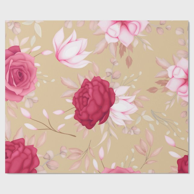 Papel De Regalo floral marrón rosa (Superficie plana)