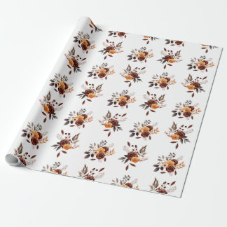 Papel De Regalo Floral Marrón y Beige
