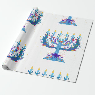 Papel De Regalo floral menorah hanukkah
