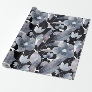Papel de regalo floral moderno gris oscuro negro b