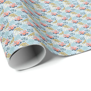 Papel De Regalo Floral Moderno sobre Azul