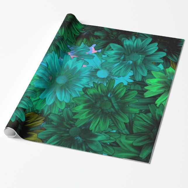 Papel De Regalo Floral moderno verde (Desenrollado)