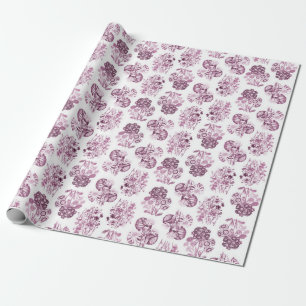 Papel de regalo floral monocromo de Borgoña