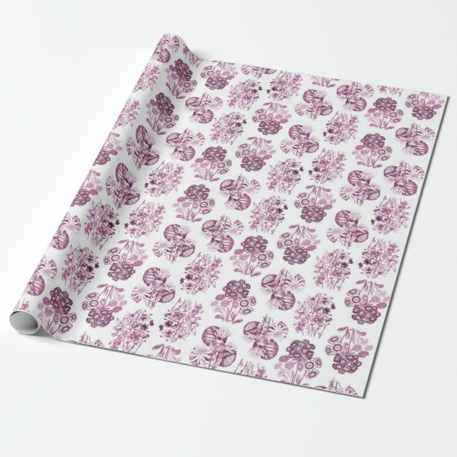 Papel de regalo floral monocromo de Borgoña (Desenrollado)