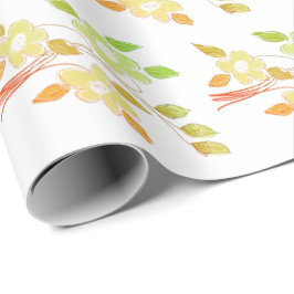 Papel De Regalo Floral Naranja y Verde