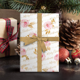 Papel De Regalo Floral navideña personalizada Gold