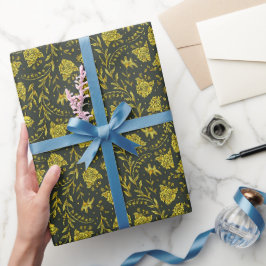 Papel de regalo floral negro y dorado