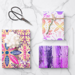 Papel de regalo floral nórdico rosa púrpura