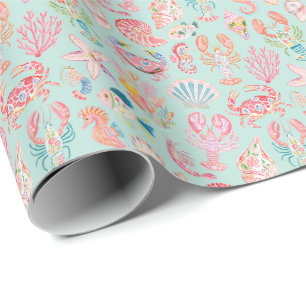 Papel De Regalo Floral Oceánico de Preparación Vida Marina
